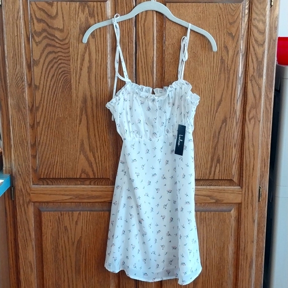 Lulus NWT Women's XS Wildflower Floral Print Tie-Strap Mini Dress White Multi - Picture 4 of 11